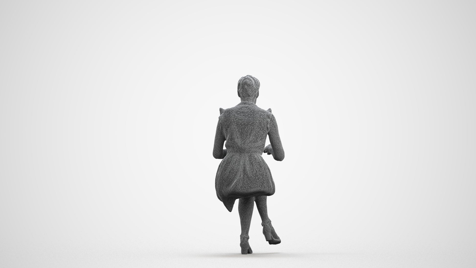 3D scanned woman sitting casual, photorealistic archviz people for Enscape and SketchUp, wireframe front view