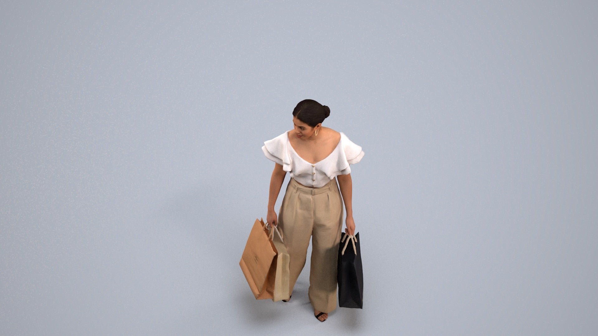 scanned 3D woman business shopping, photogrammetry people for Enscape and V-Ray, back view render