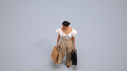 scanned 3D woman business shopping, photogrammetry people for Enscape and V-Ray, back view render