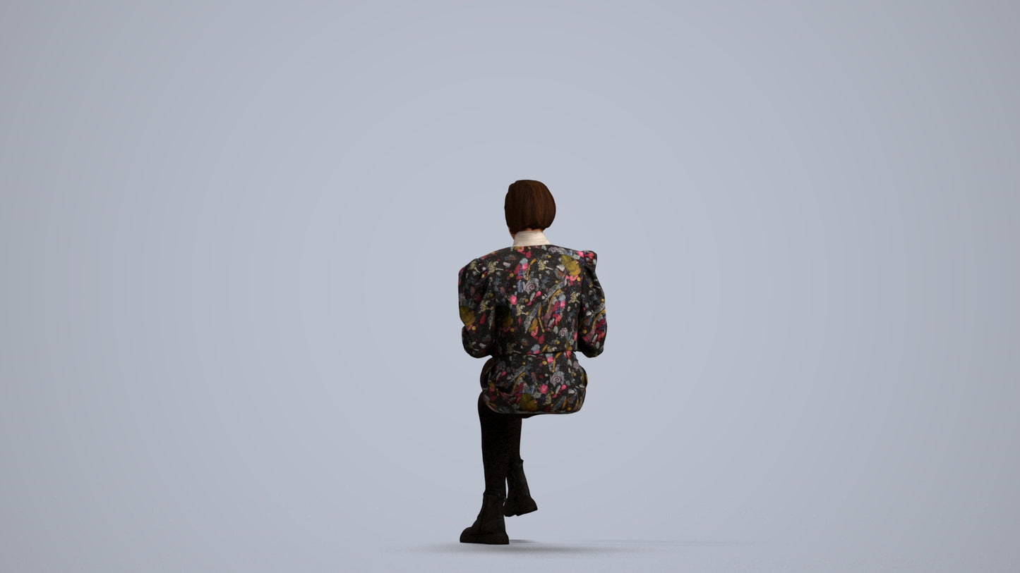 3D people model woman casual sitting, scanned human for 3ds Max rendering, front view render