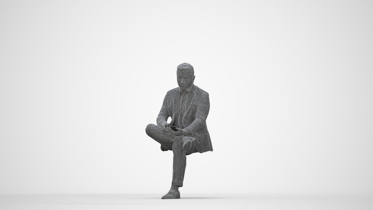 photogrammetry 3D man business, realistic human model archviz FBX, wireframe back view