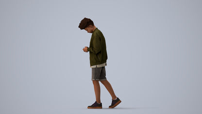 3D human model boy casual kids, photogrammetry scanned person for archviz, three-quarter view render