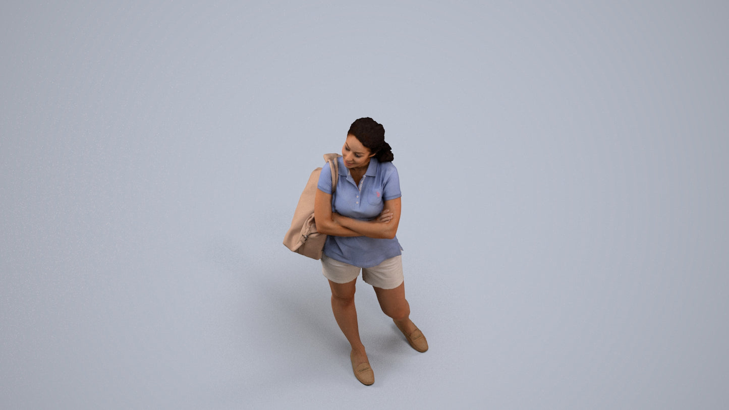 scanned 3D woman casual standing, photogrammetry people for Enscape and V-Ray, back view render