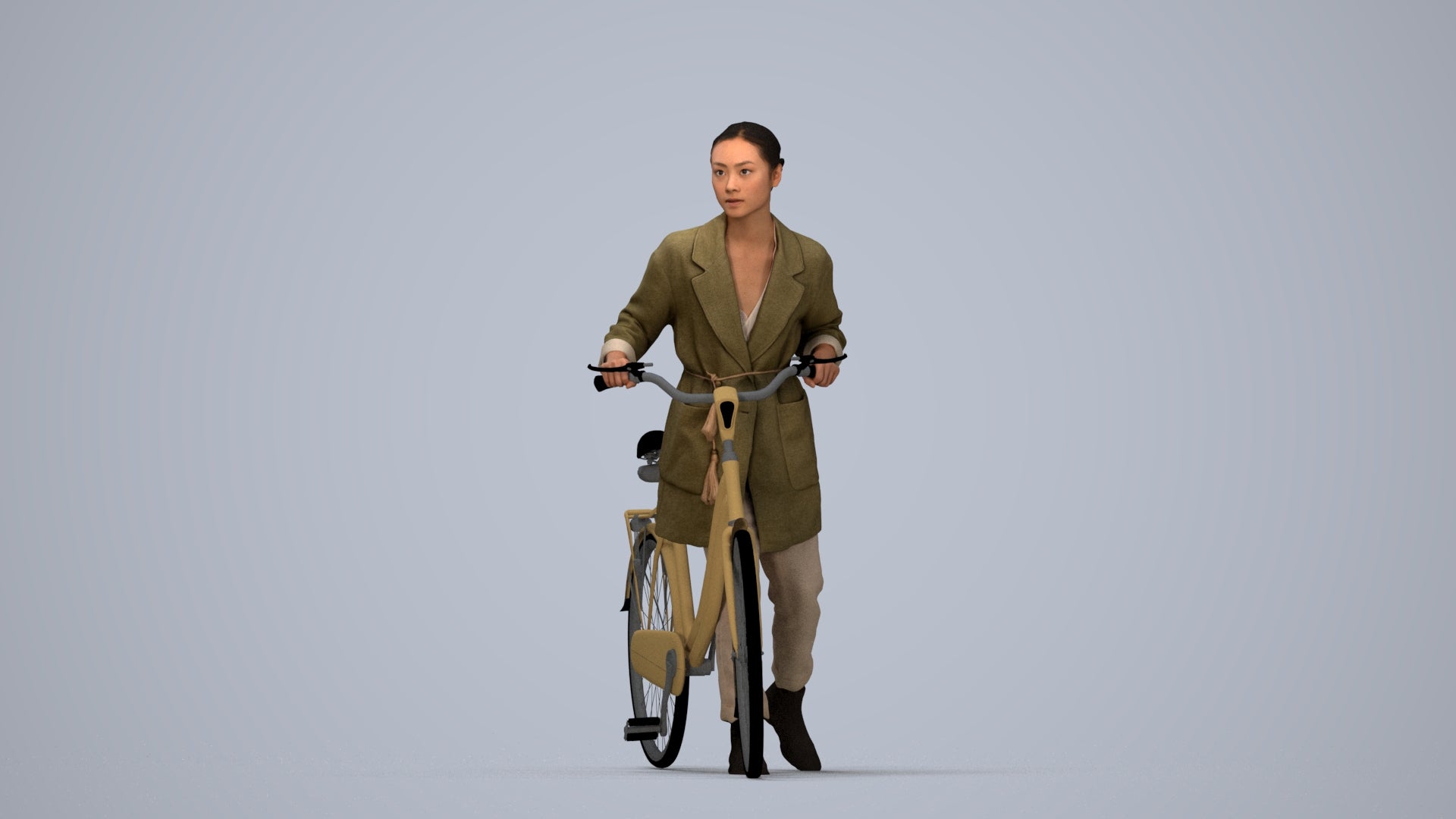 realistic 3D people woman casual cycling, render-ready for V-Ray and Corona, FBX OBJ, top-down view render