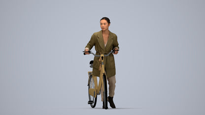 realistic 3D people woman casual cycling, render-ready for V-Ray and Corona, FBX OBJ, top-down view render