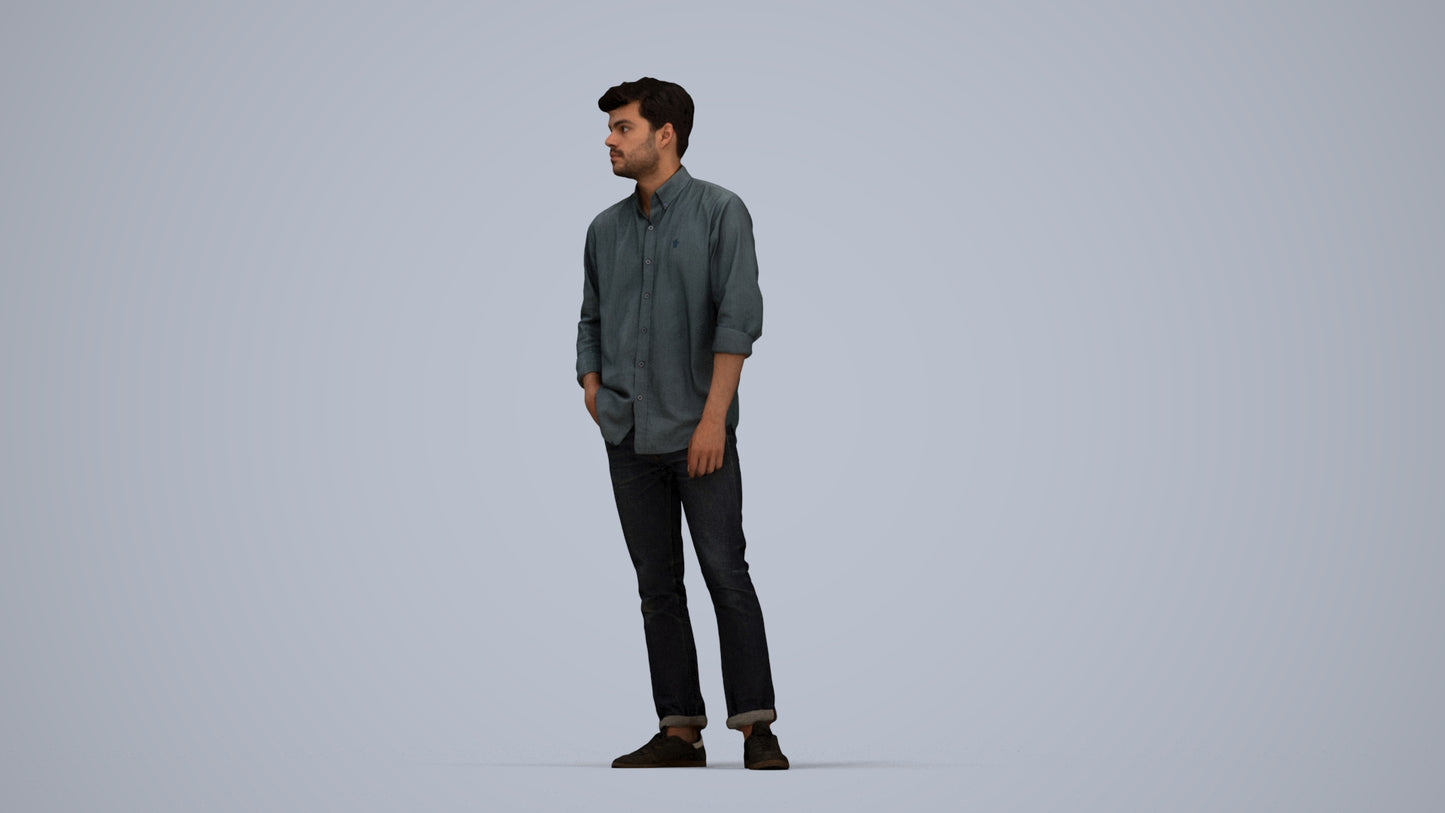 photogrammetry 3D man casual standing, realistic human model archviz FBX, top-down view render