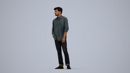 photogrammetry 3D man casual standing, realistic human model archviz FBX, top-down view render