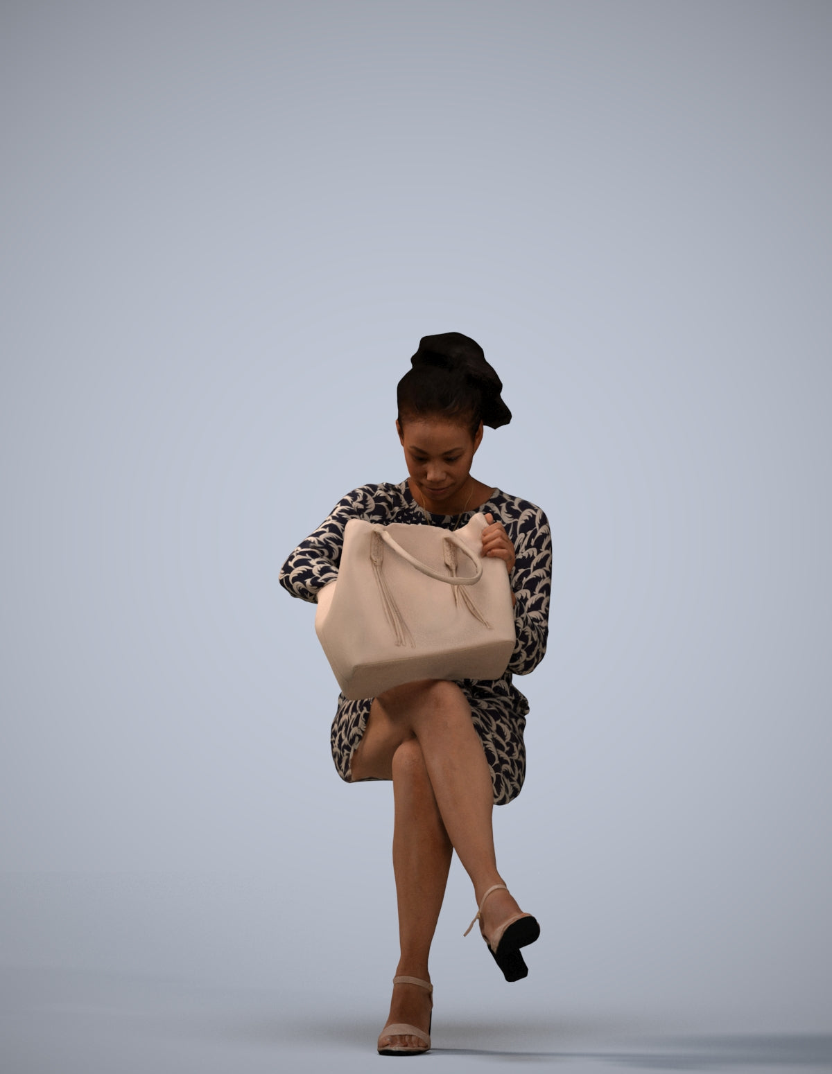 3D people model woman casual sitting, scanned human for 3ds Max rendering