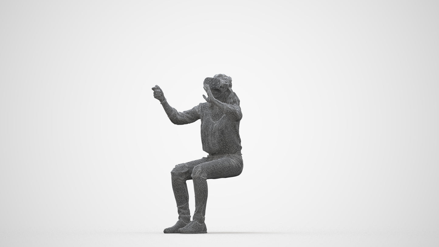 scanned 3D woman casual sitting, photogrammetry people for Enscape and V-Ray, wireframe back view