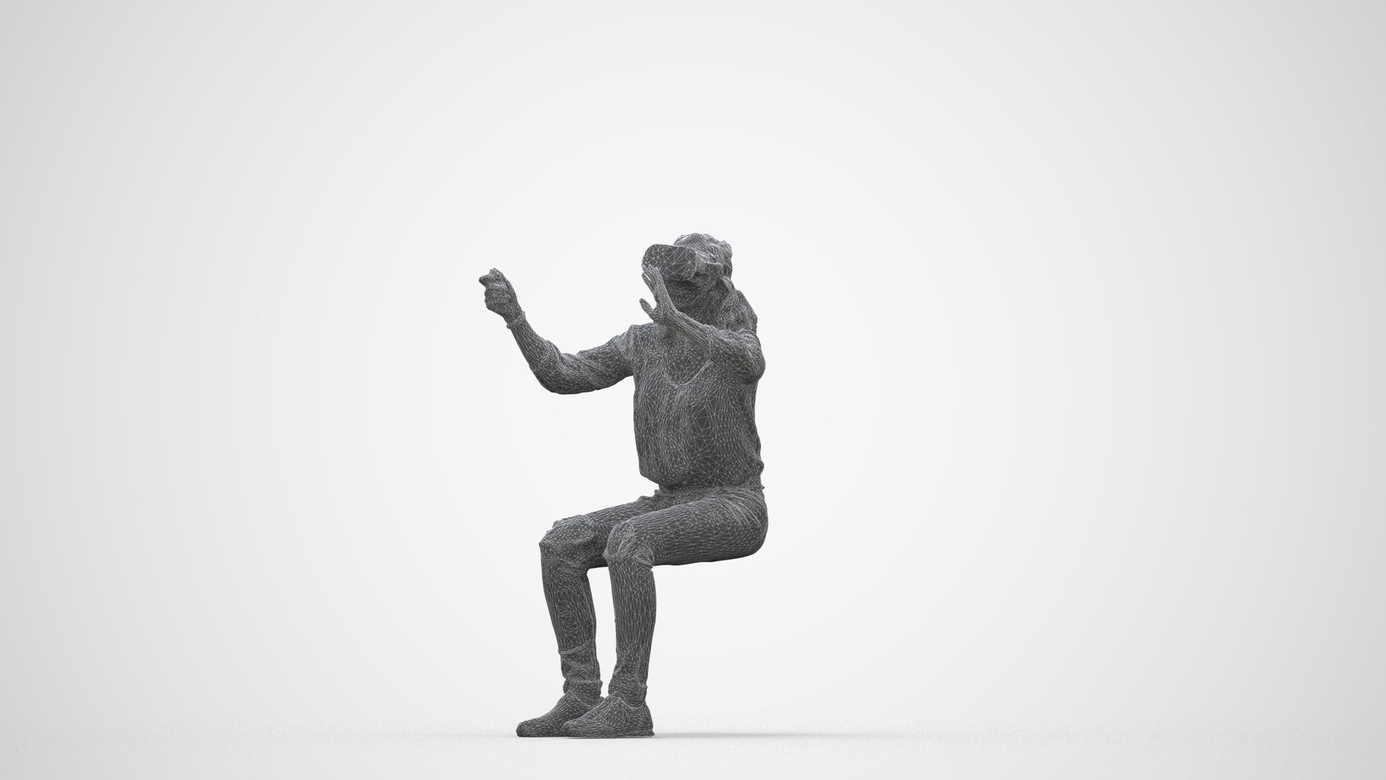 scanned 3D woman casual sitting, photogrammetry people for Enscape and V-Ray, wireframe back view