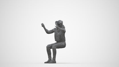 scanned 3D woman casual sitting, photogrammetry people for Enscape and V-Ray, wireframe back view