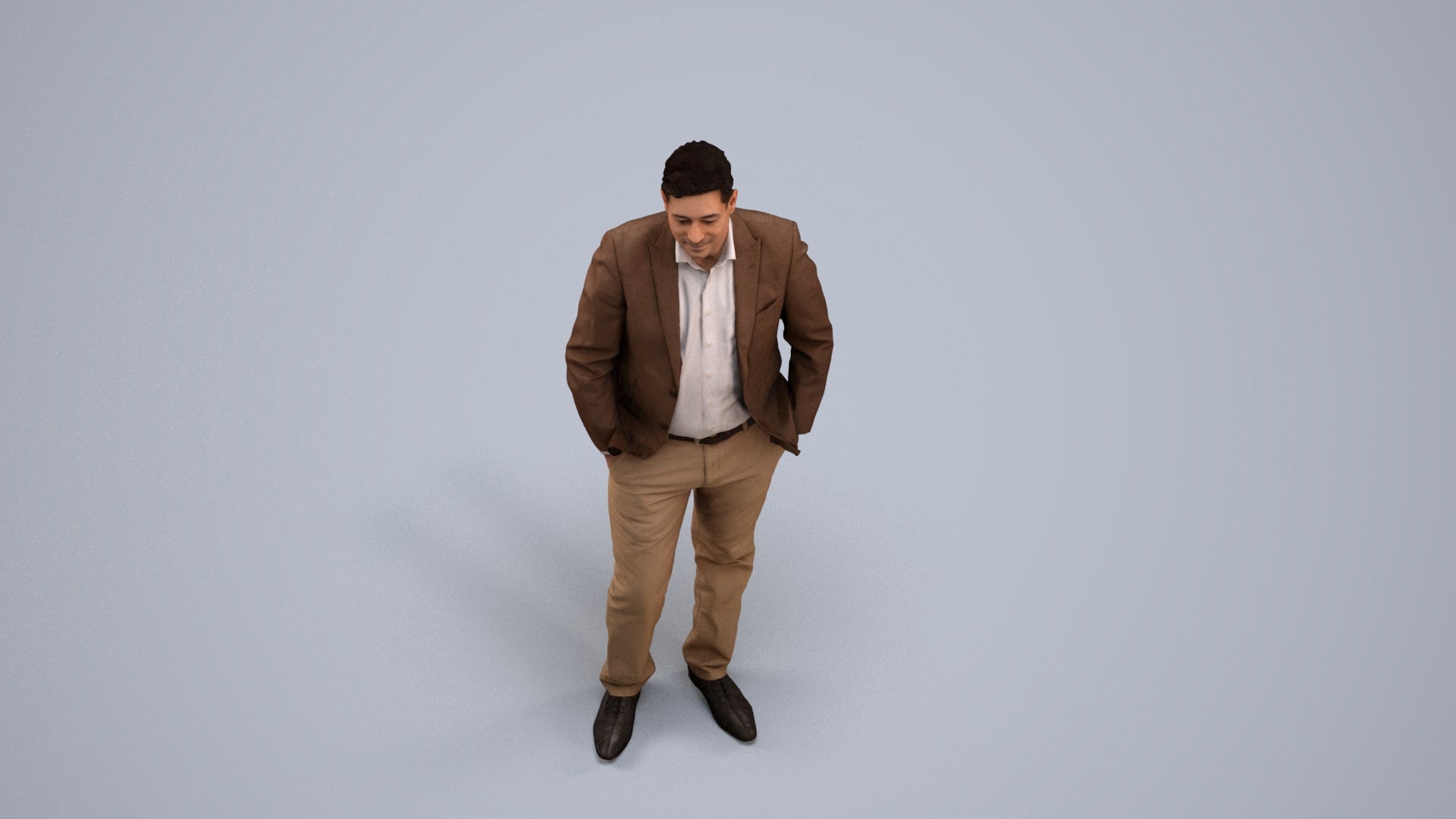 realistic 3D man business standing, scanned archviz people for Blender and 3ds Max, back view render