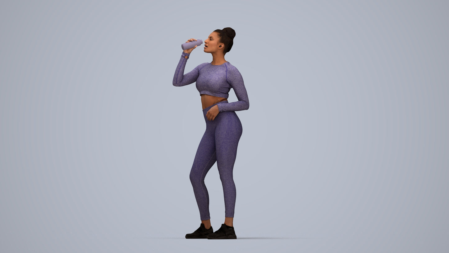 realistic 3D woman sport, scanned archviz people for Blender and 3ds Max, top-down view render
