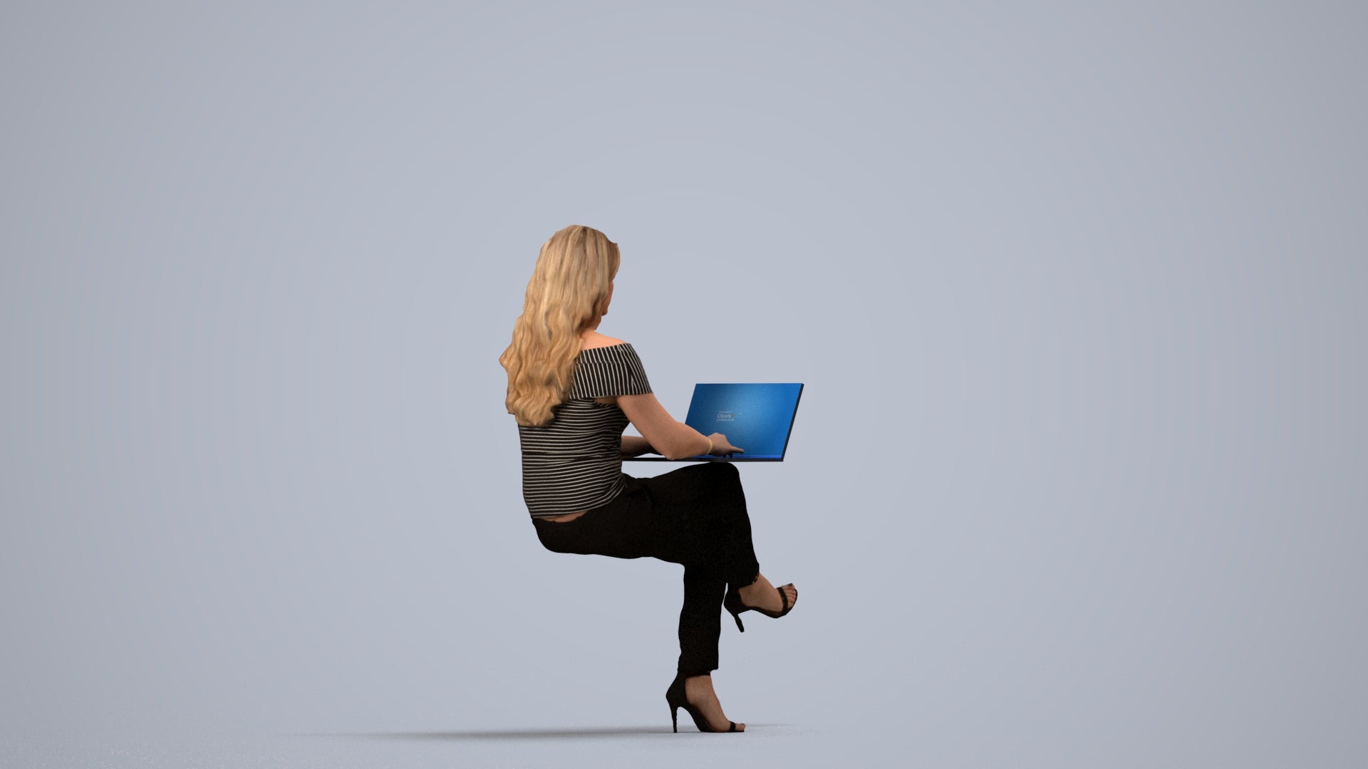 realistic 3D human woman business sitting, archviz people FBX OBJ for Blender, side view render