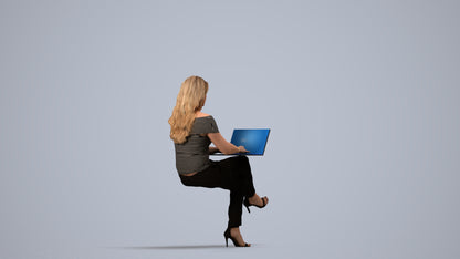 realistic 3D human woman business sitting, archviz people FBX OBJ for Blender, side view render