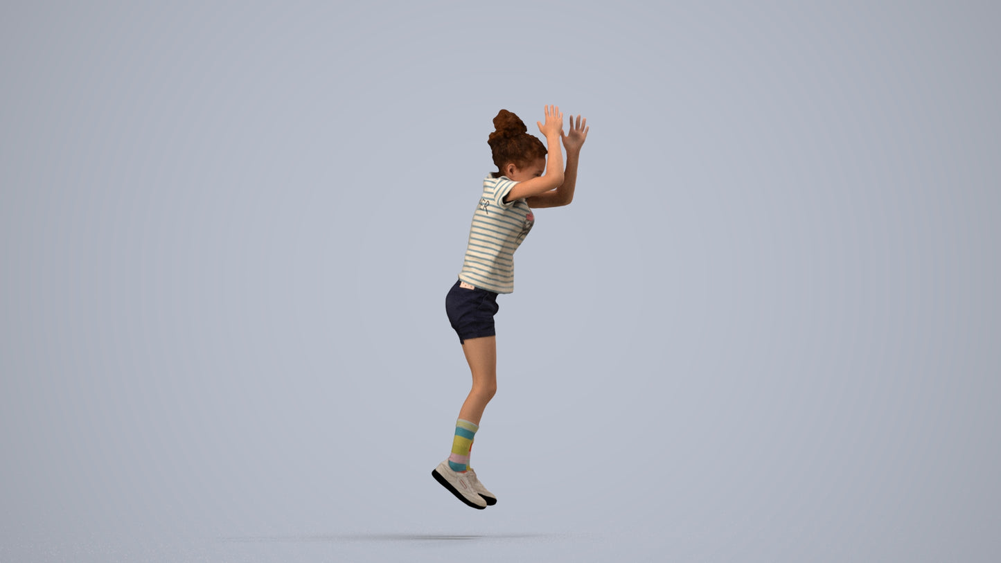 realistic 3D human girl casual kids, archviz people FBX OBJ for Blender, side view render