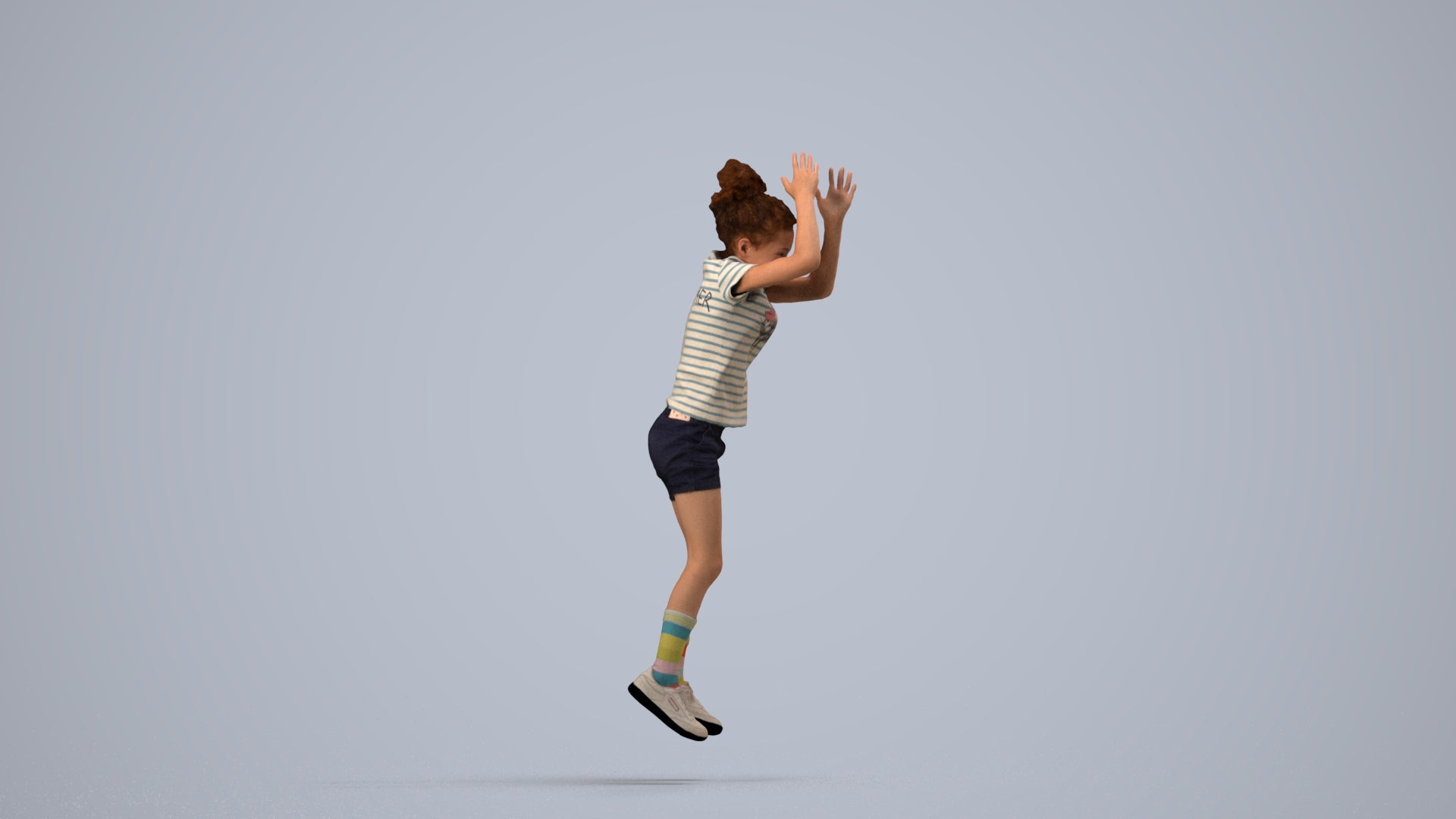 realistic 3D human girl casual kids, archviz people FBX OBJ for Blender, side view render