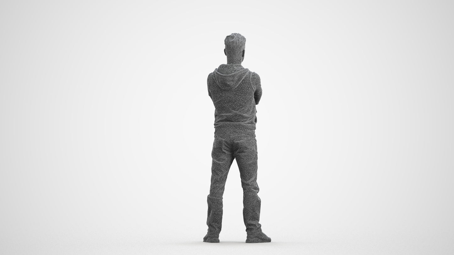 realistic 3D man casual standing, scanned archviz people for Blender and 3ds Max, wireframe front view