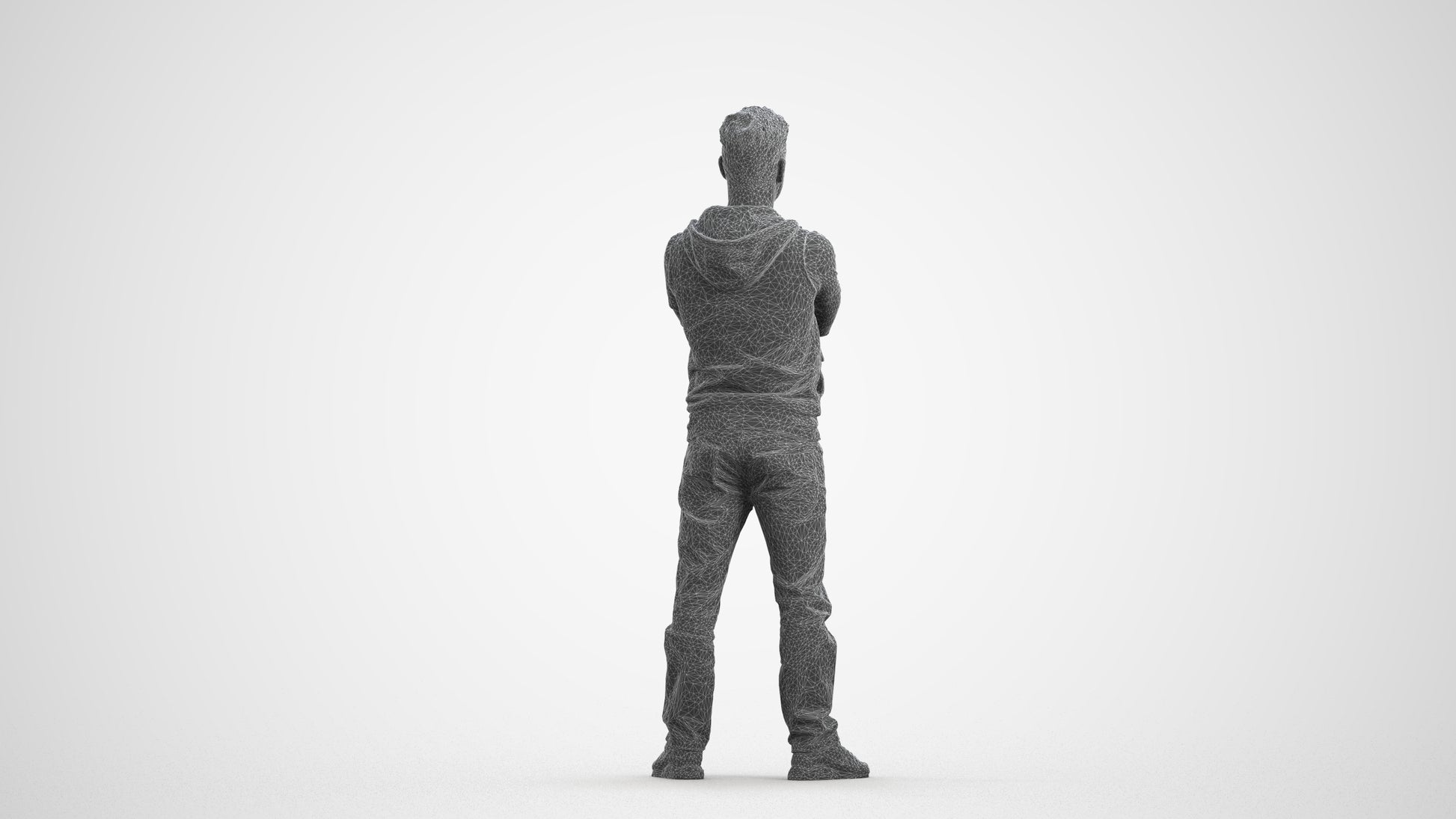 realistic 3D man casual standing, scanned archviz people for Blender and 3ds Max, wireframe front view