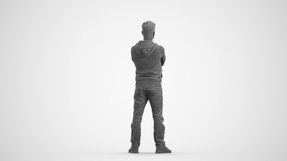 realistic 3D man casual standing, scanned archviz people for Blender and 3ds Max, wireframe front view