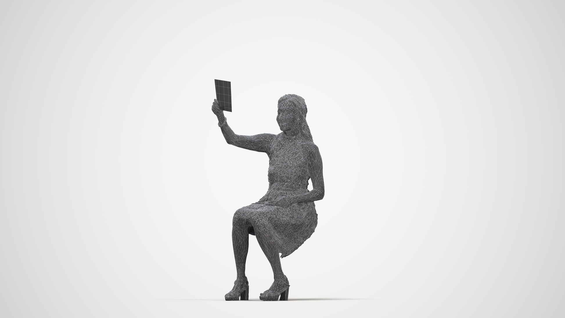 realistic 3D people woman formal sitting, render-ready for V-Ray and Corona, FBX OBJ, wireframe back view