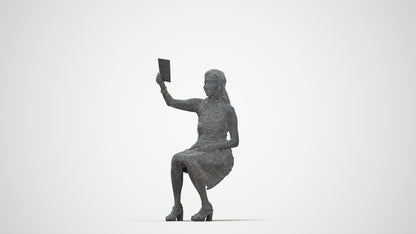realistic 3D people woman formal sitting, render-ready for V-Ray and Corona, FBX OBJ, wireframe back view