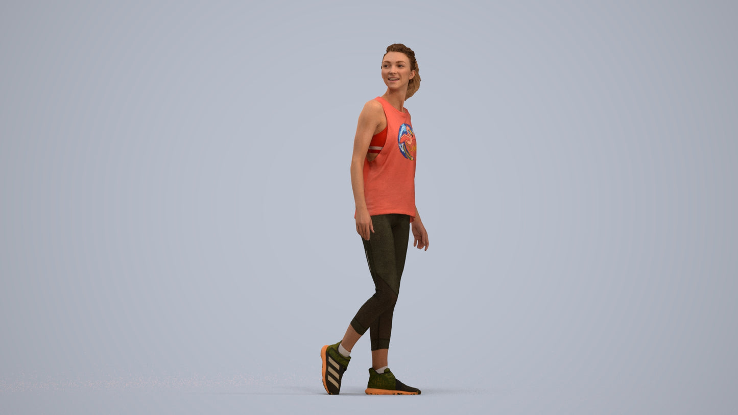 3D human model woman sport, photogrammetry scanned person for archviz, standing pose render