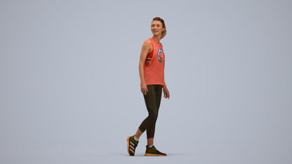 3D human model woman sport, photogrammetry scanned person for archviz, standing pose render