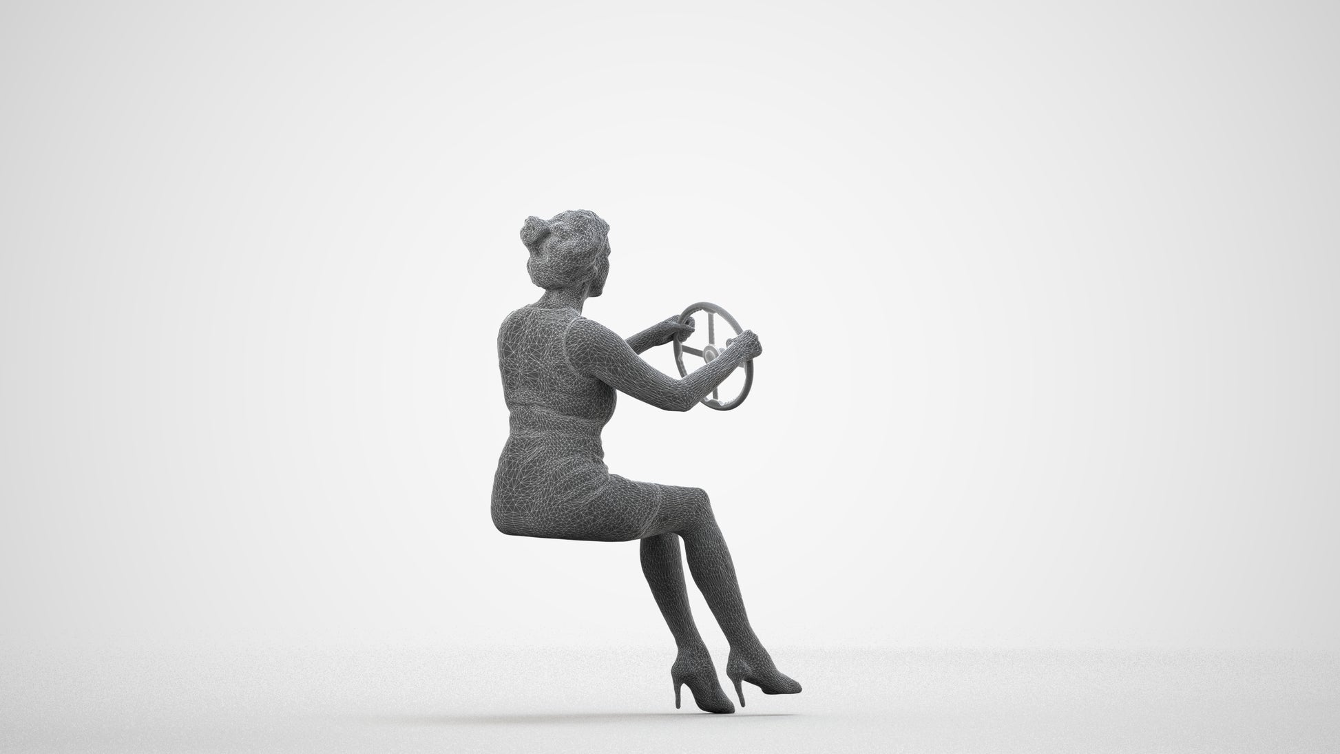 photogrammetry 3D woman casual driving, realistic human model archviz FBX, wireframe side view