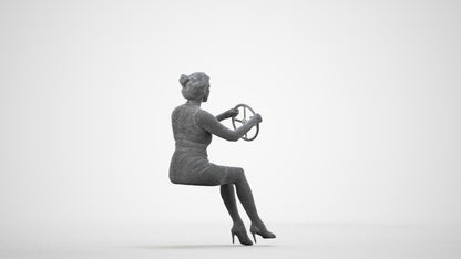 photogrammetry 3D woman casual driving, realistic human model archviz FBX, wireframe side view