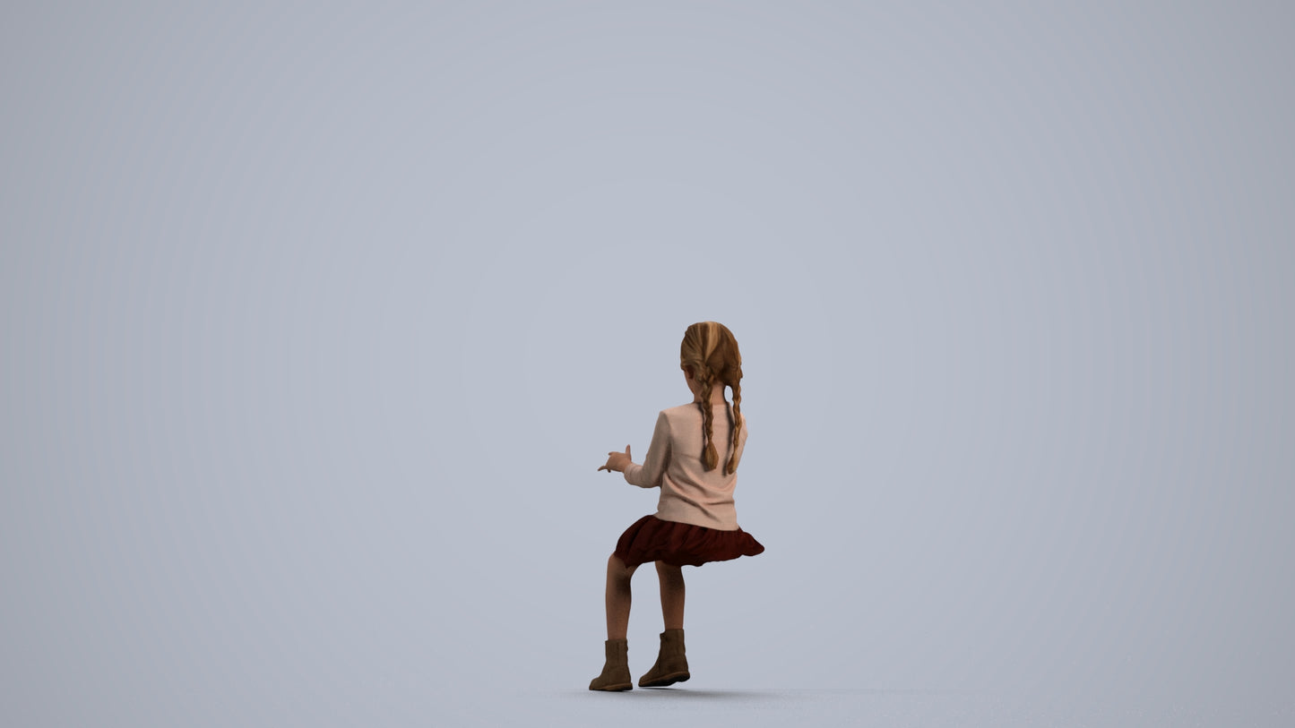 3D people model girl casual kids, scanned human for 3ds Max rendering, front view render
