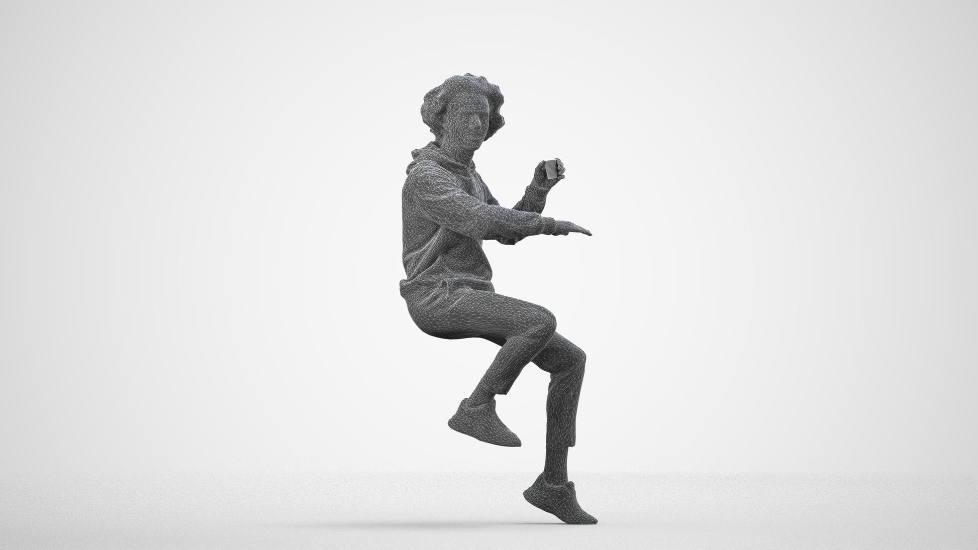 realistic 3D people man casual sitting, render-ready for V-Ray and Corona, FBX OBJ, wireframe side view