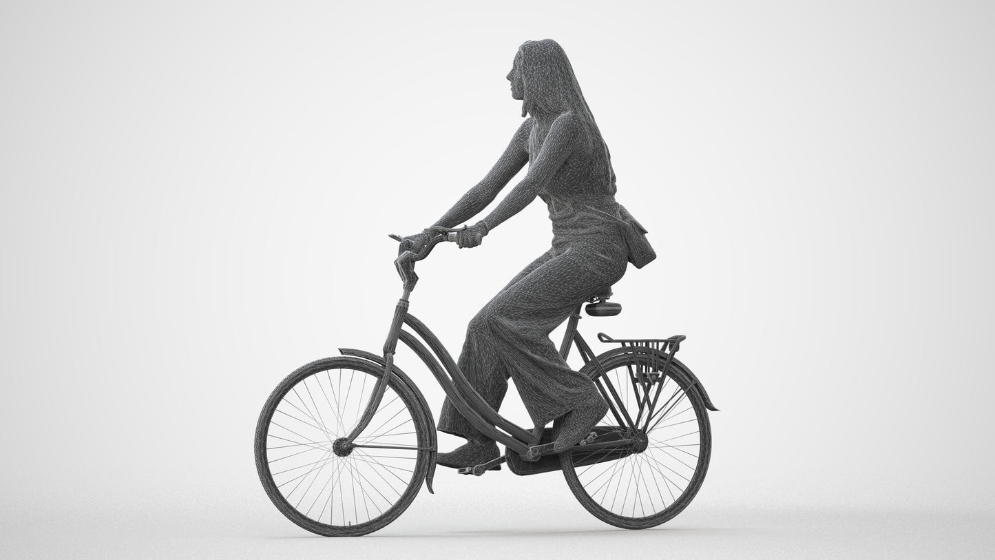 realistic 3D people woman casual cycling, render-ready for V-Ray and Corona, FBX OBJ, square thumbnail