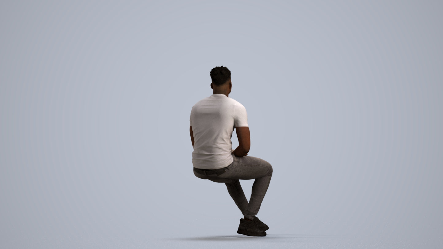 3D scanned man sitting casual, photorealistic archviz people for Enscape and SketchUp, front view render
