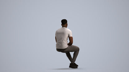 3D scanned man sitting casual, photorealistic archviz people for Enscape and SketchUp, front view render