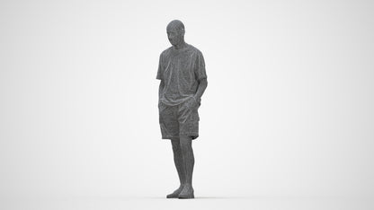 realistic 3D senior man casual standing, scanned archviz people for Blender and 3ds Max, wireframe back view