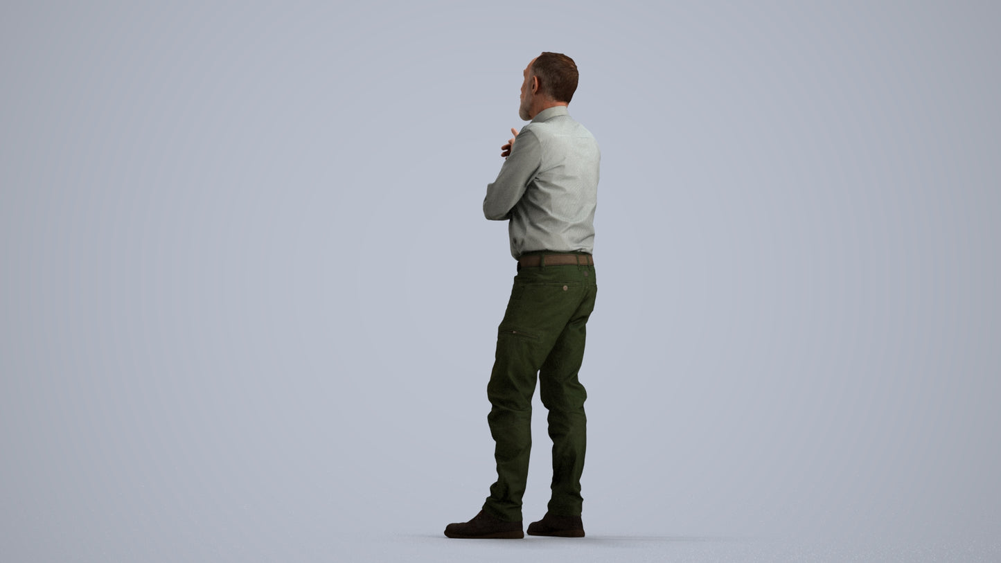 realistic 3D human senior man casual standing, archviz people FBX OBJ for Blender, front view render