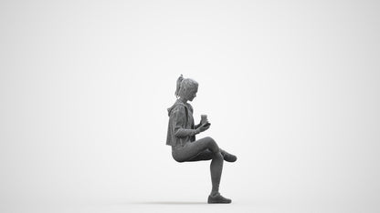realistic 3D woman sport sitting, scanned archviz people for Blender and 3ds Max, wireframe side view