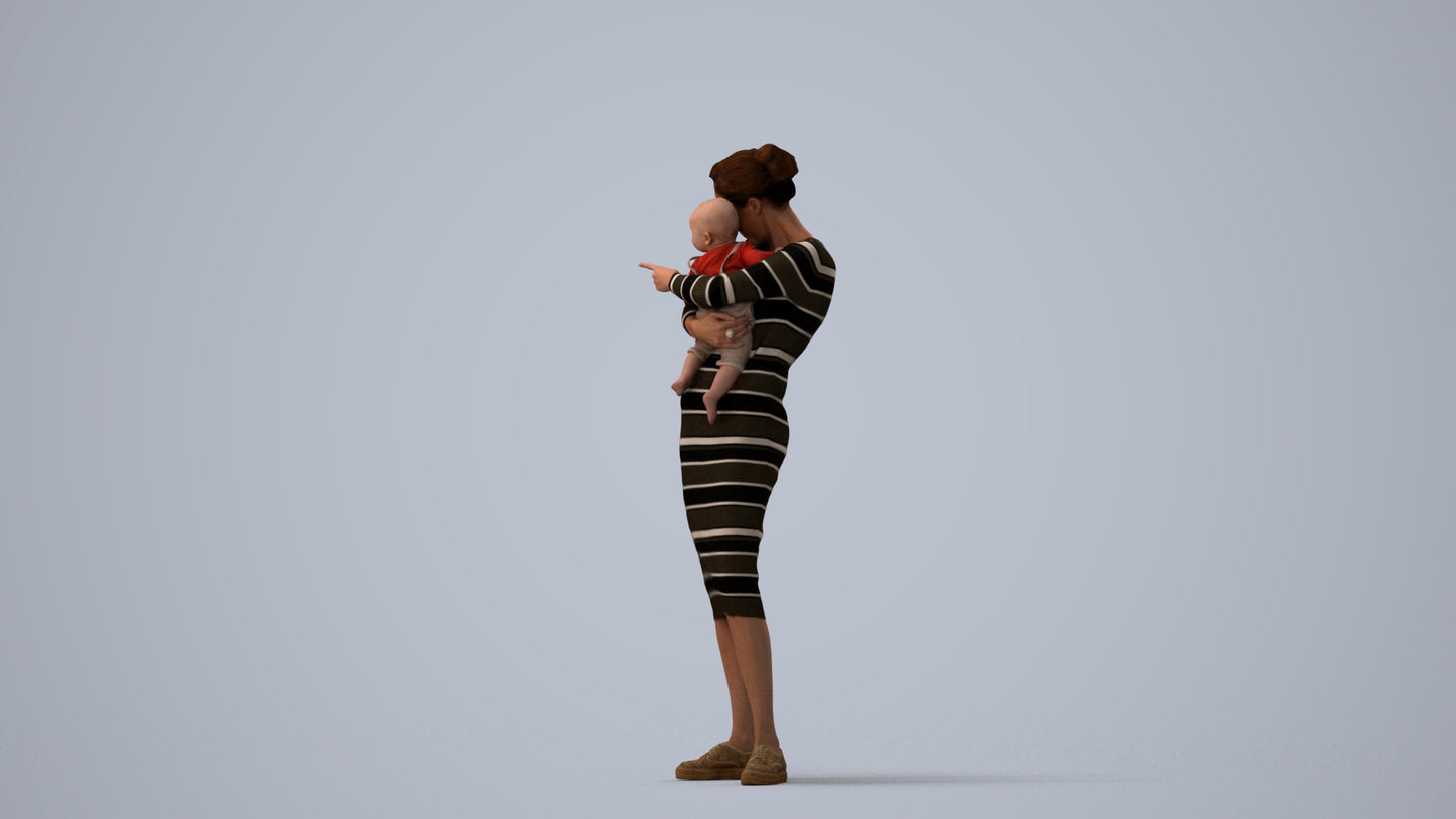 3D scanned girl kids casual, photorealistic archviz people for Enscape and SketchUp, three-quarter view render