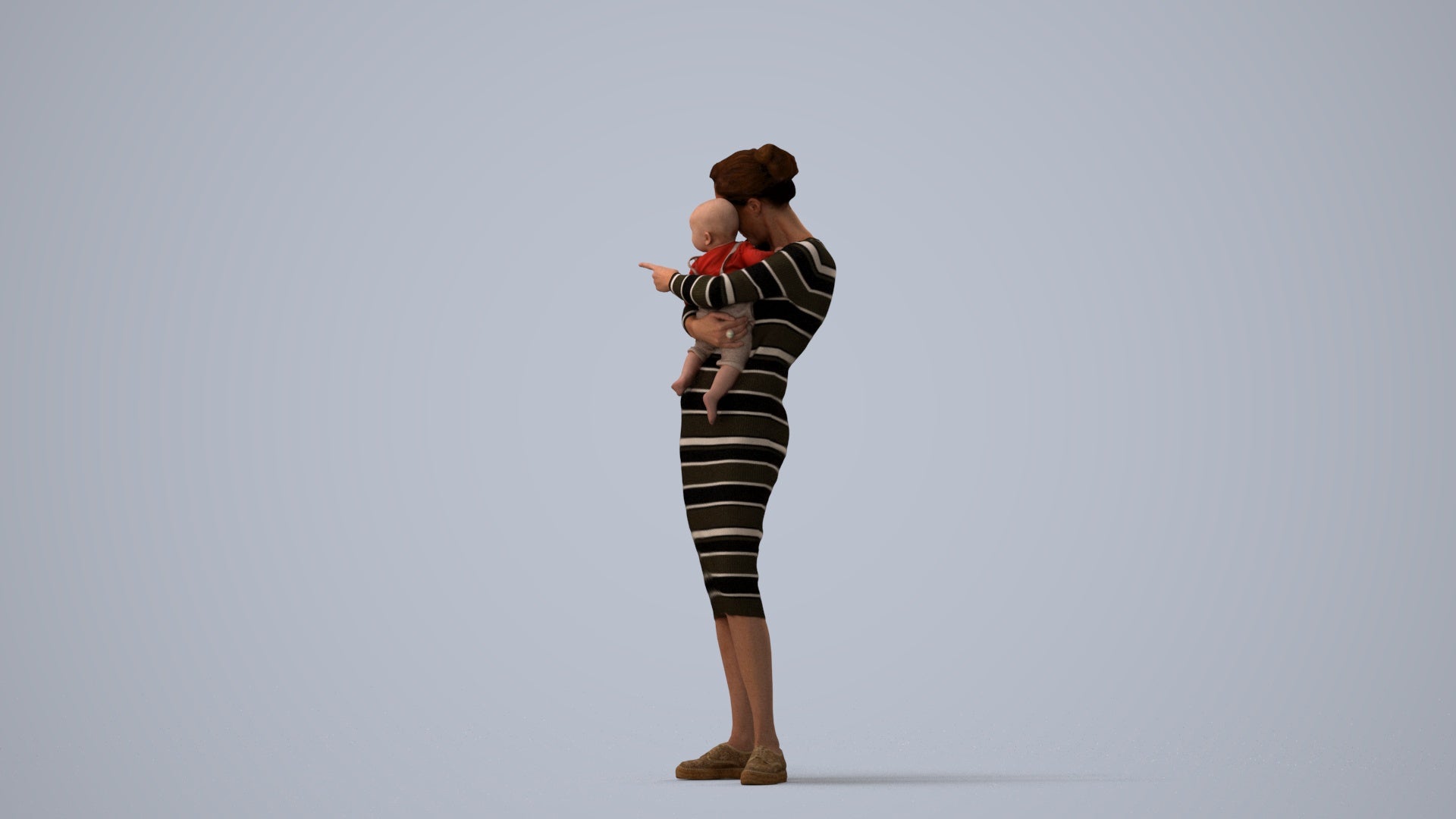 3D scanned girl kids casual, photorealistic archviz people for Enscape and SketchUp, three-quarter view render
