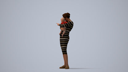 3D scanned girl kids casual, photorealistic archviz people for Enscape and SketchUp, three-quarter view render