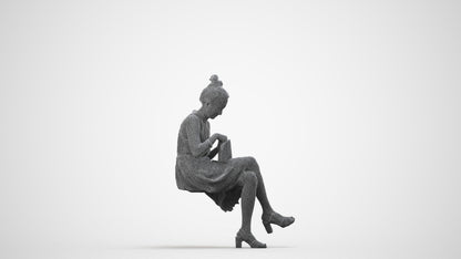 realistic 3D woman formal sitting, scanned archviz people for Blender and 3ds Max, wireframe side view