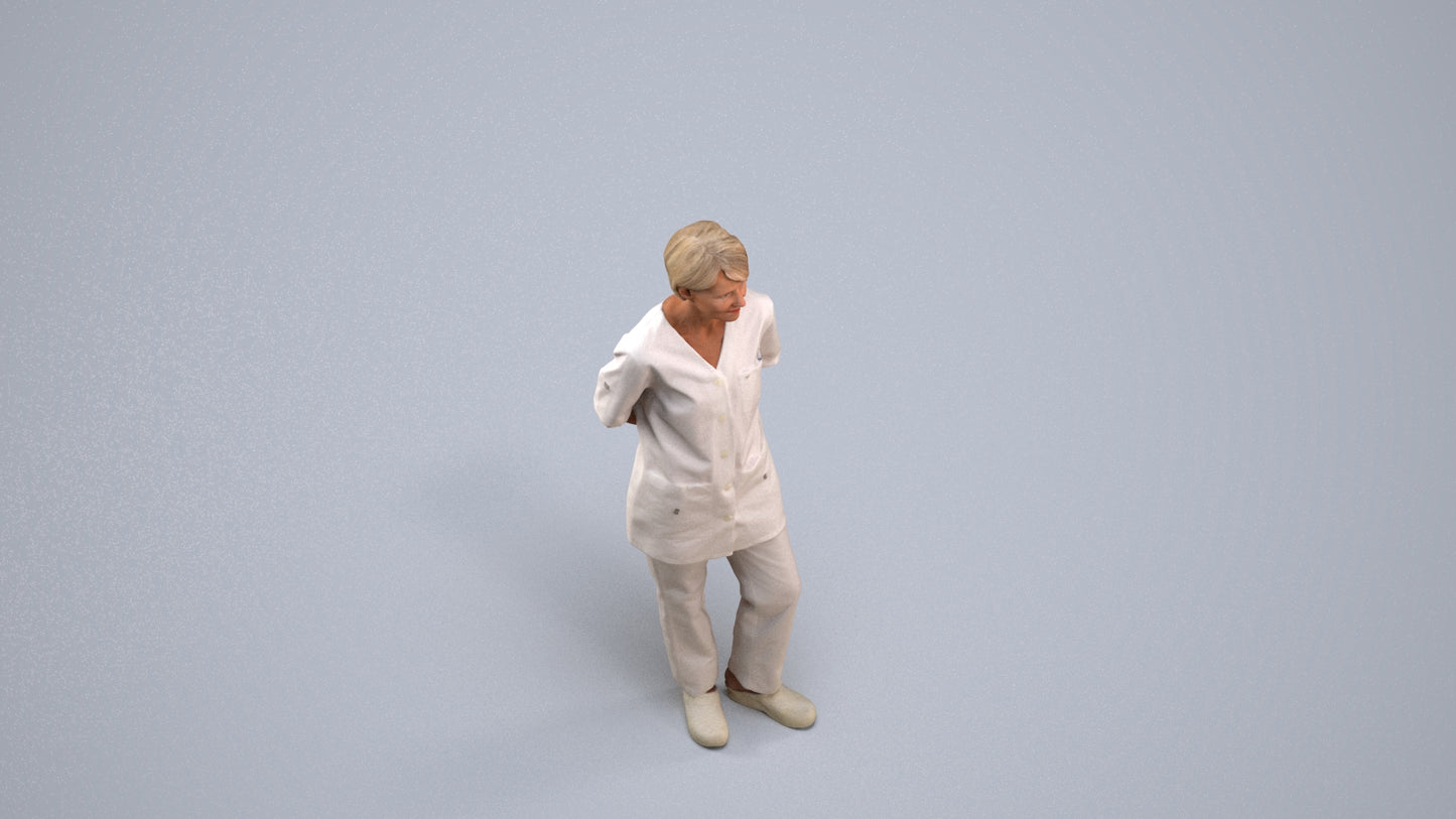 realistic 3D human senior woman medical, archviz people FBX OBJ for Blender, back view render