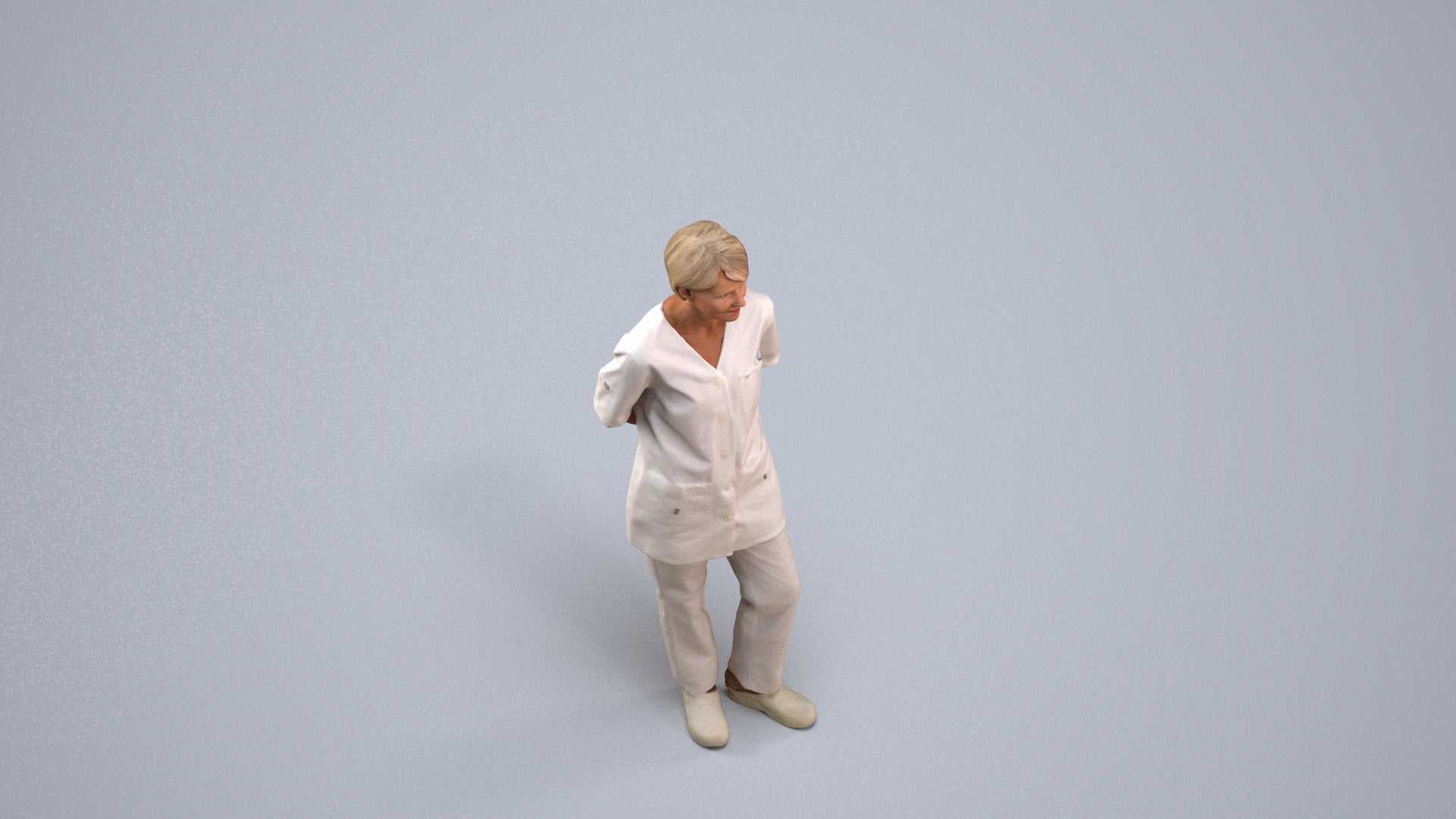 realistic 3D human senior woman medical, archviz people FBX OBJ for Blender, back view render