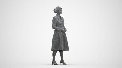 realistic 3D senior woman business standing, scanned archviz people for Blender and 3ds Max, three-quarter front view render
