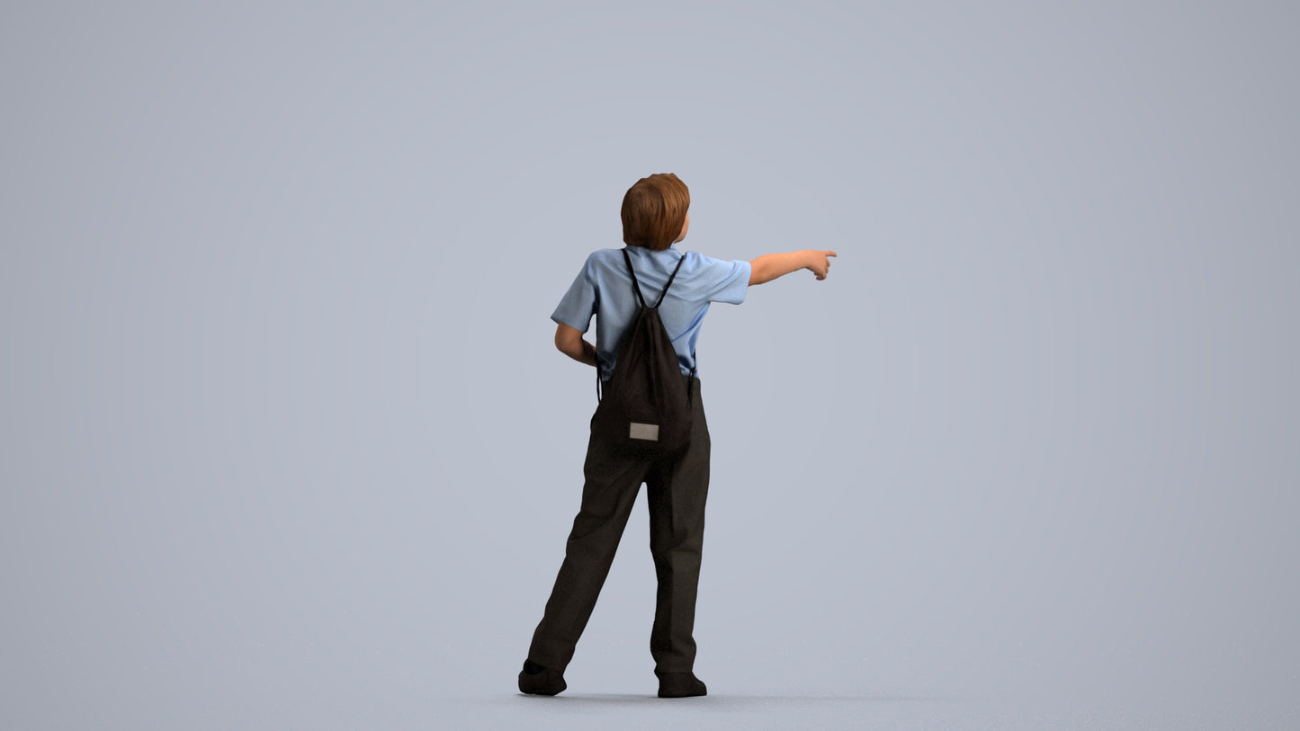 3D people model boy kids, scanned human for 3ds Max rendering, front view render