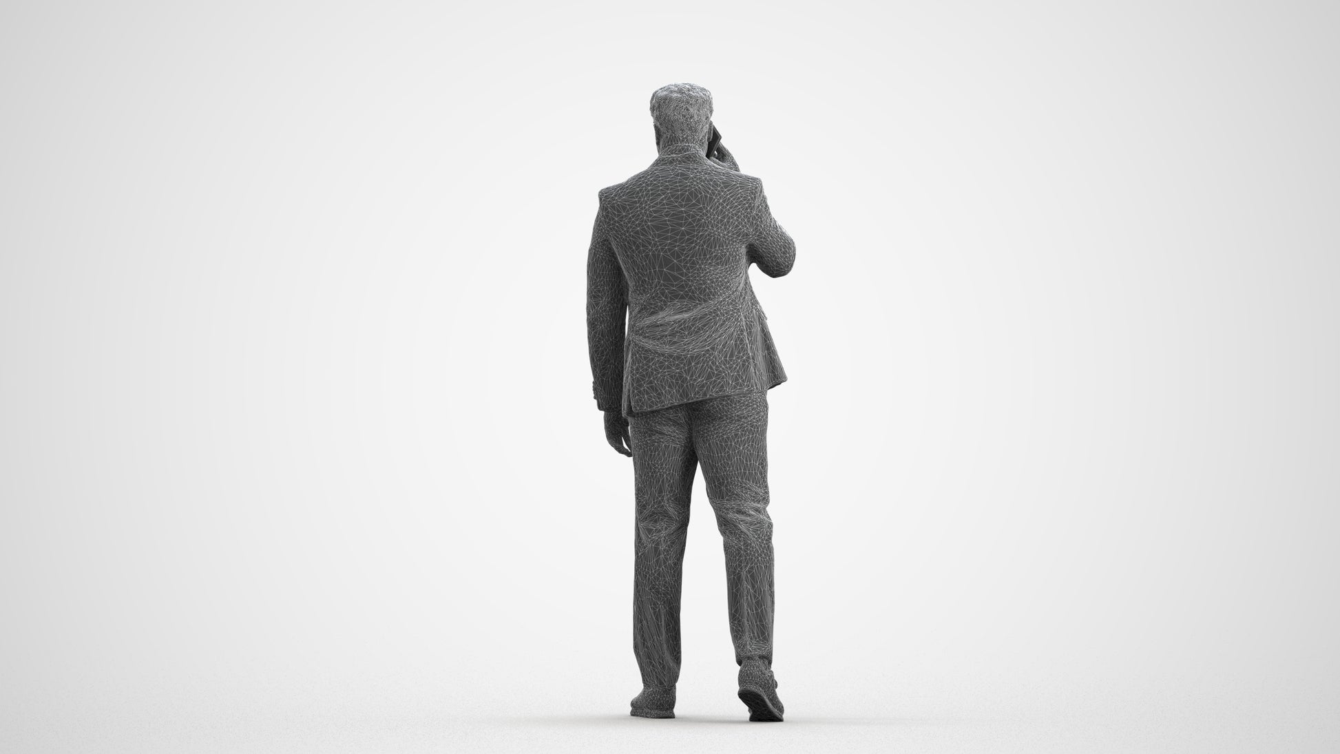 realistic 3D man business standing, scanned archviz people for Blender and 3ds Max, wireframe front view