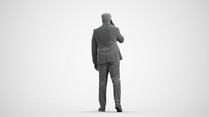 realistic 3D man business standing, scanned archviz people for Blender and 3ds Max, wireframe front view