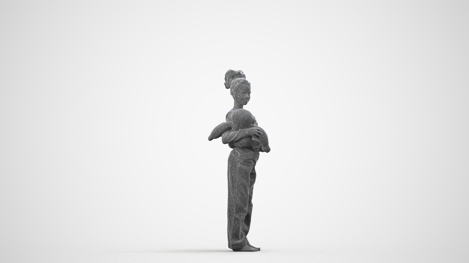 3D people model girl casual kids, scanned human for 3ds Max rendering, wireframe side view