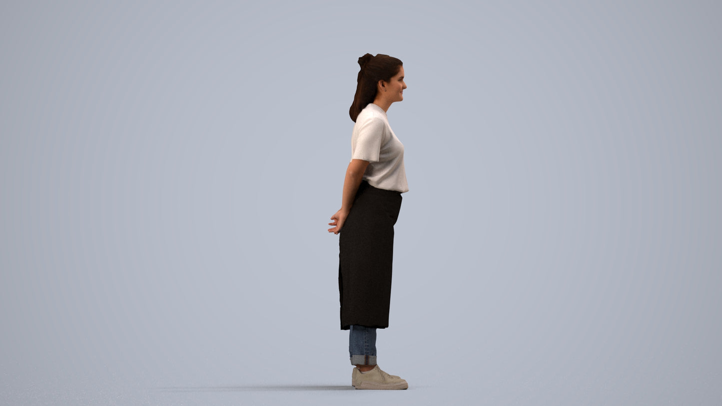 realistic 3D people woman hospitality, render-ready for V-Ray and Corona, FBX OBJ, side view render